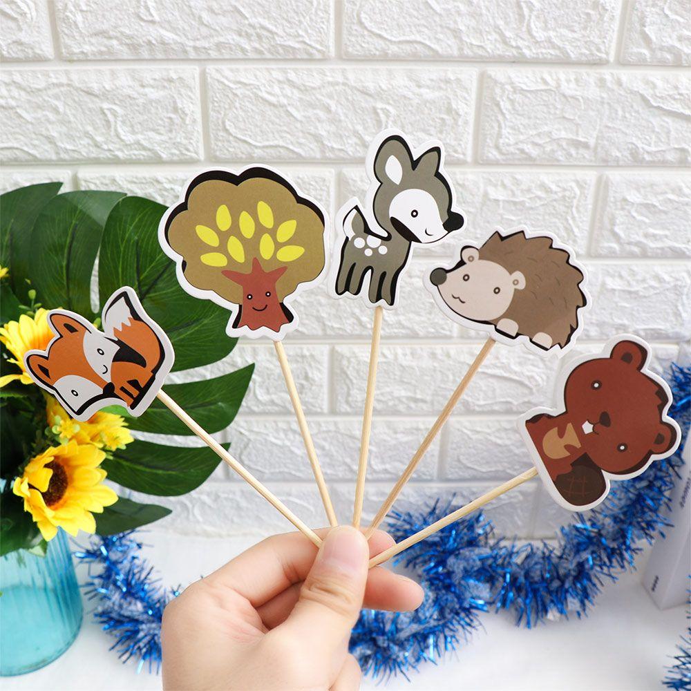 Kids Jungle Animal Model Paper Made Baby Decorations Woodland Creatures Theam Cake Toppers Forest Animal Shape Cupcake Topper