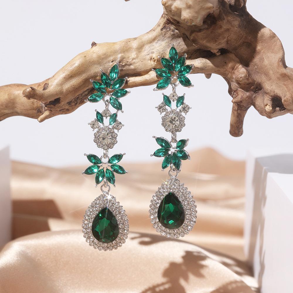 Wedding Bridal Earrings Women's Fashion Long Flower-style Teardrop Dangle Earrings