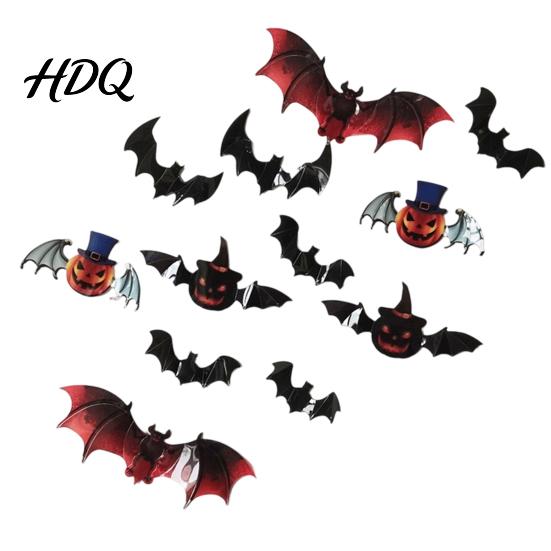 Reusable Halloween Stickers 12Pcs Bats Wall Decals 3D Bat for Home Decor Bright Color Pumpkin Decal 4 Size Waterproof Black Spooky Bedroom