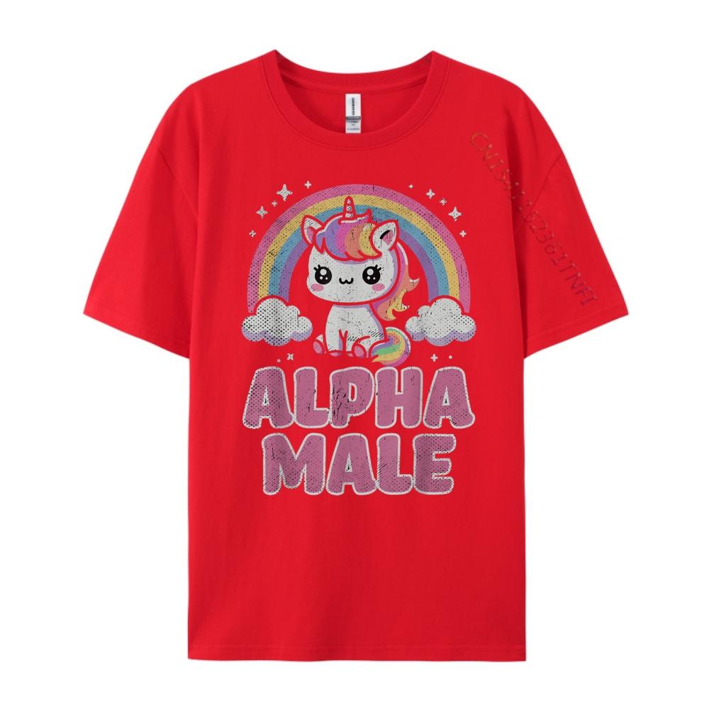Ironic Cute Alpha Male Unicorn Funny Sarcastic Humor Men Red And Black Graphic T Shirt Natural Mens T Shirt Christmas S