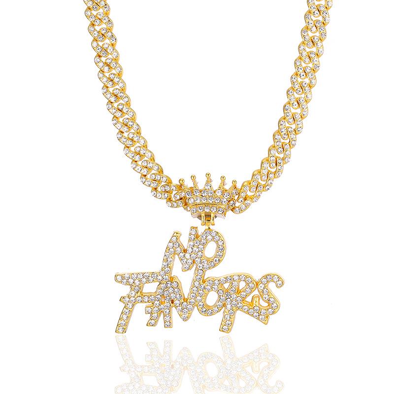 Men's Retro English Letter Rhinestone Necklace - Trendy Cuban Link Chain