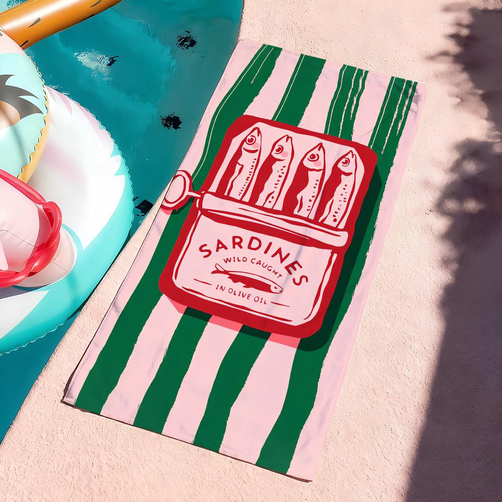 Art Sardines Fish Towel Sports Quick Dry Travel Camping Gear Sandproof Soft Light Large Beach Towel