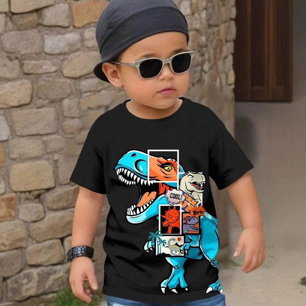 Summer Round Neck Dinosaur Pattern 3D Printed Top Fashionable Casual Short Sleeved Children's Boy T-shirts