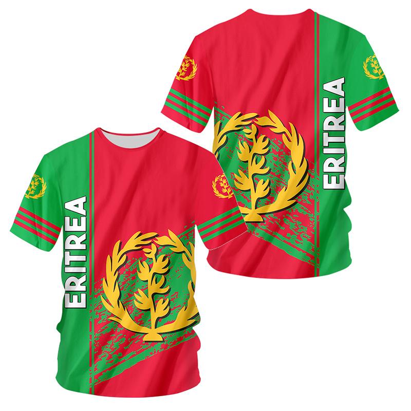 T-Shirt mit eritreischer Flagge (3D-Druck) für Herren, lässig, trendig, sportlich, schnelltrocknend, Rundhalsausschnitt, lockere Kurzarmkleidung