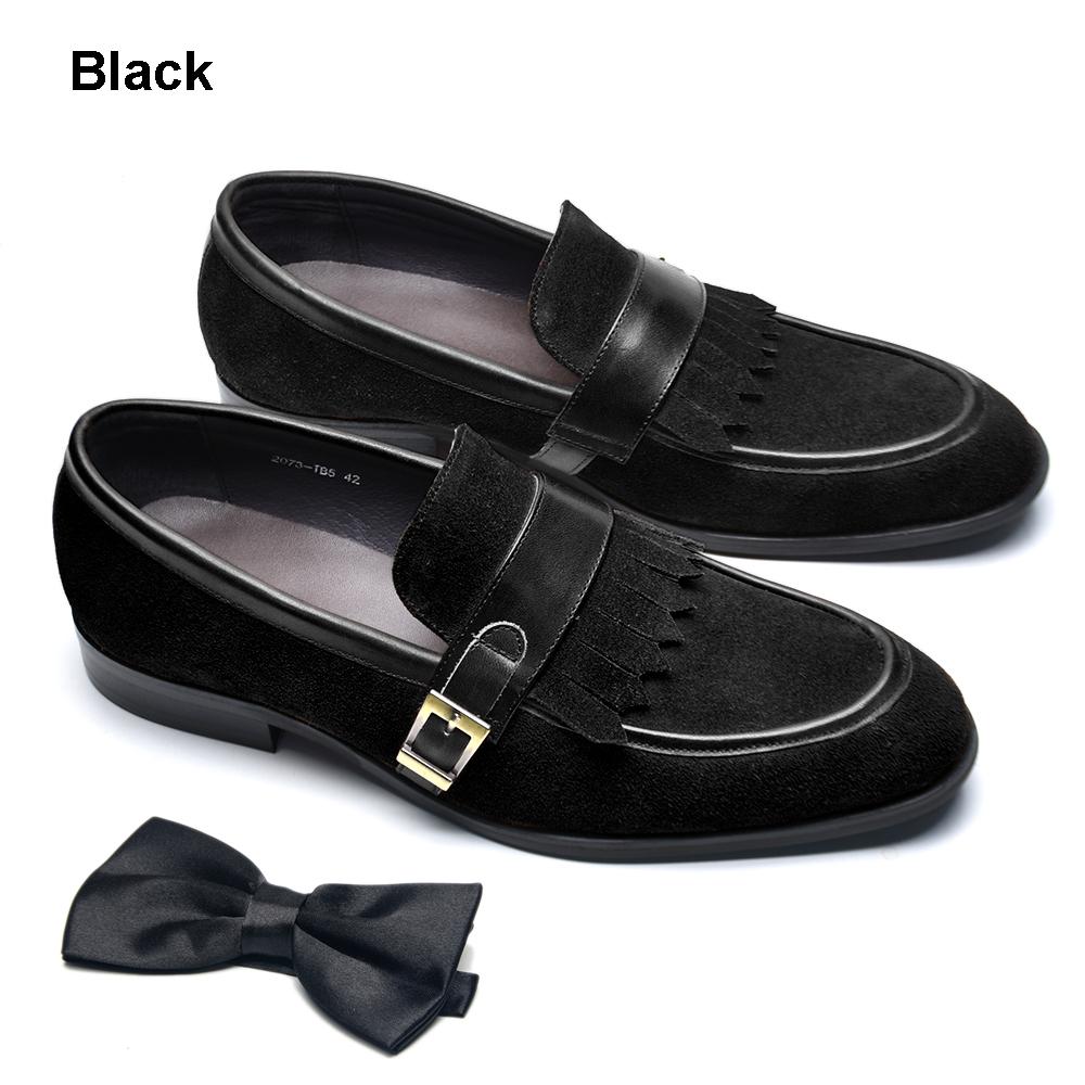 

Classic Italian Mens Tassel Dress Loafer Shoes with Buckle Cow Suede Leather Slip-on Wedding Party Dinner Formal Shoes Man 38