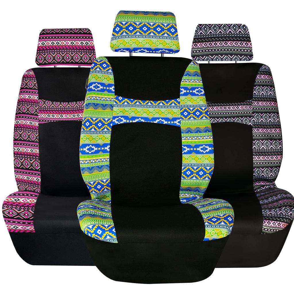 FH Group Group Printed Full Set Car Seat Universal Fit for Rear Compatible Imported from (FH International) Covers, Multi-Lavender, Fabric, Low-Back,