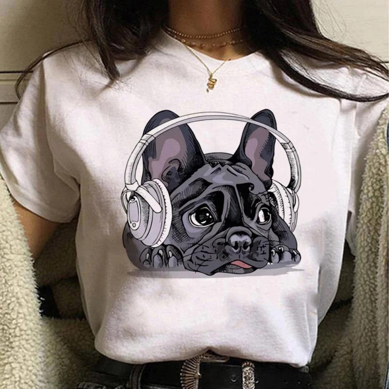 Summer Cartoon Anime Puppy Print Large Loose Cotton Round Neck Short Sleeve T-shirts Women’s