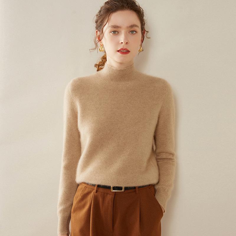 Women's Slimming Cashmere Sweater: Autumn/Winter Loose Knit Base Layer with Half-High Neck