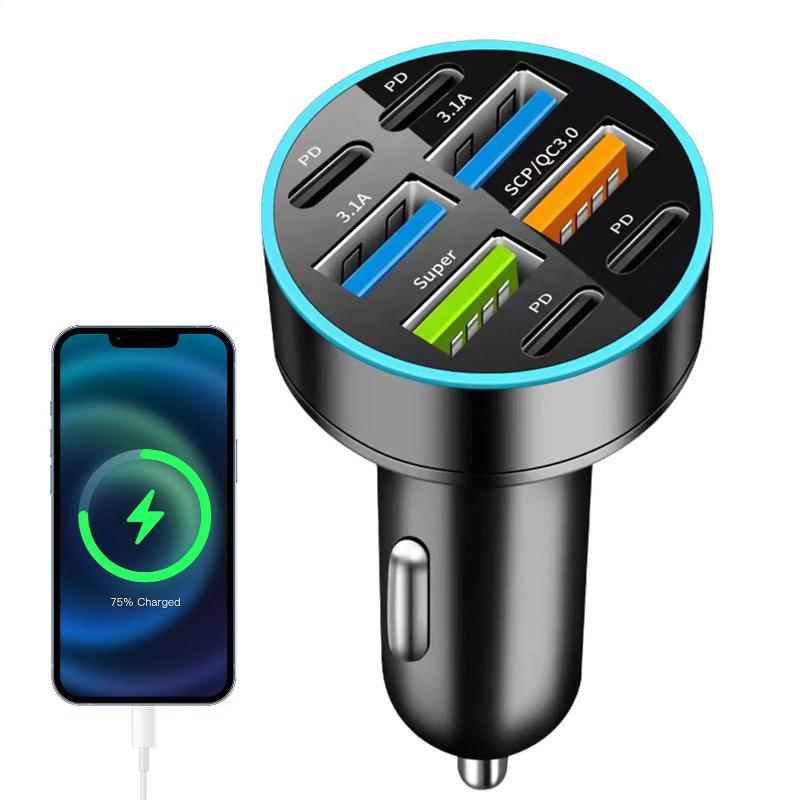 100W 8 Ports Car Charger Fast Charging Pd Qc3.0 Usb C Car Phone Charger