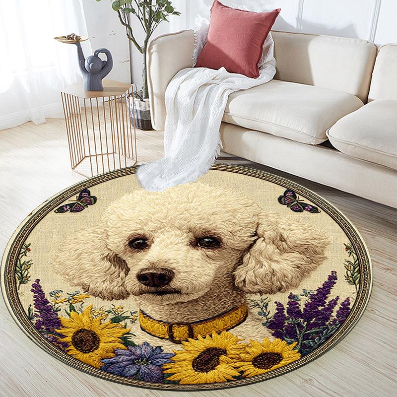 Poodle Round Area Rug,Carpet Rug for Living Room Bedroom Sofa Playroom Decor,Non-slip Floor Mat