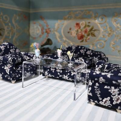 Miniature Desk Dollhouse Furniture Tea Coffee Table 1:12 Scale Miniature Clear Acrylic Table Modern Waterfall Minimalist Style Accessories Mini