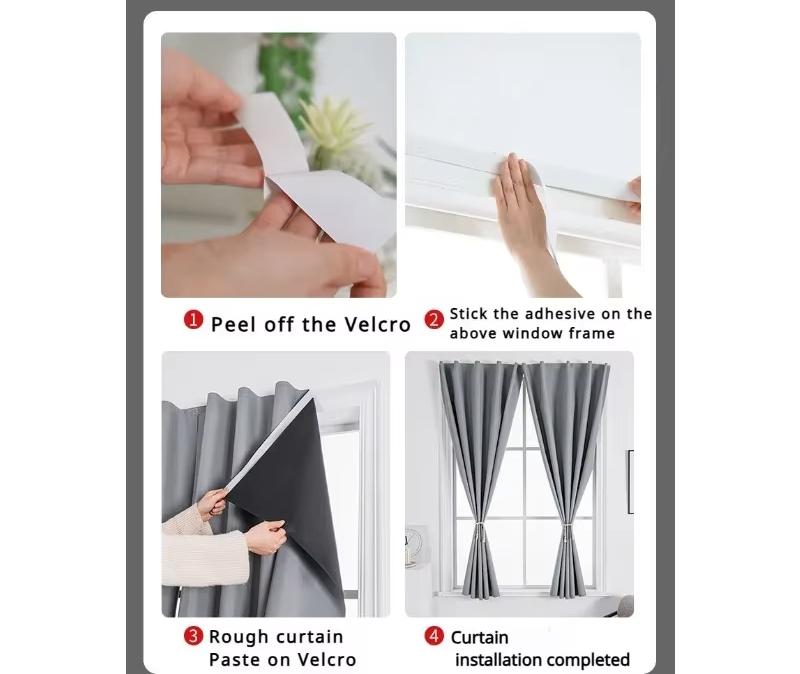 Łatwa Instalacja Samoprzylepne 100% Zaciemniające Zasłony do Salonu Krótkie Zasłony Sypialnia Kuchnia Przegrody Dźwiękoszczelne