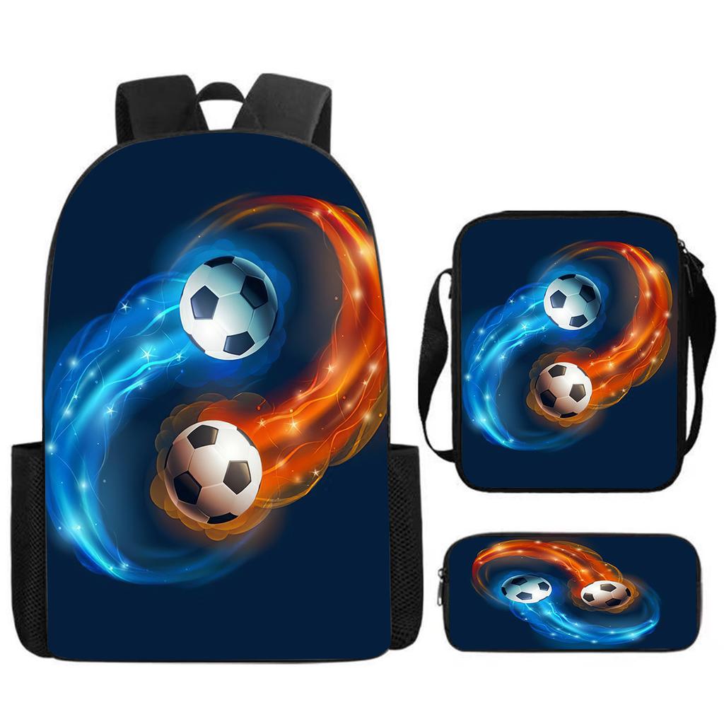 Mochila escolar de grande capacidade com alça de ombro; conjunto de estojo de lápis de três peças para estudante