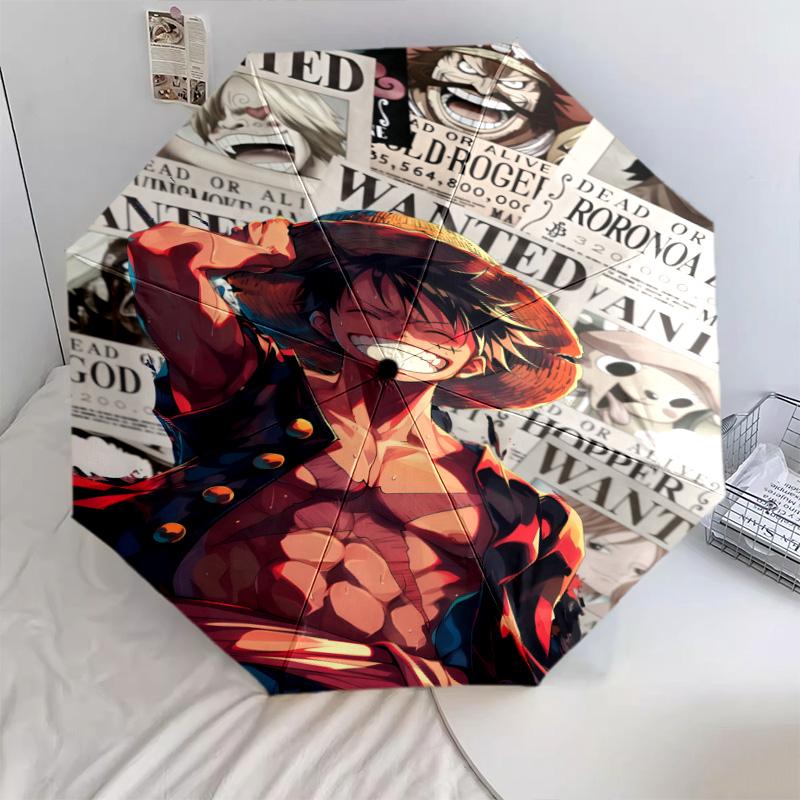 1 Adet Otomatik Katlanır Şemsiye - Luffy D Desenli Taşınabilir Katlanabilir Tasarım 8 Kemerli Noel Doğum Günü Hediyeleri