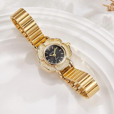 Neues, diamantbesetztes mittelalterliches Zifferblatt im Retro-Stil mit kompakter, trendiger und vielseitiger Damenuhr in Blumenform mit Stahlarmband