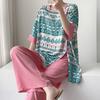 Improved Hanfu cotton and silk pajamas women's spring and summer thin printing can be worn outside loungewear loose high-end cotton silk suit