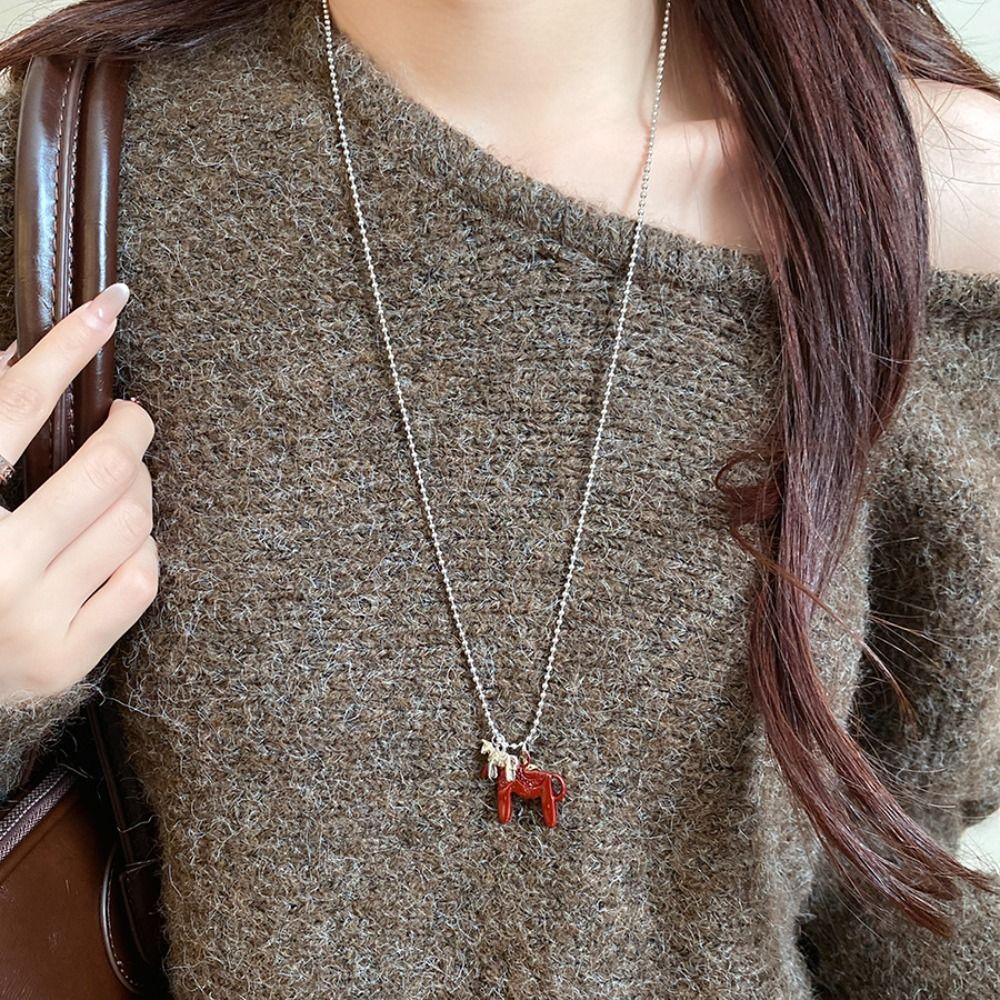 Plated Beads Chain Chokers Funny Zodiac Animal Necklaces Horse Pendant Necklaces Jewelry Gift