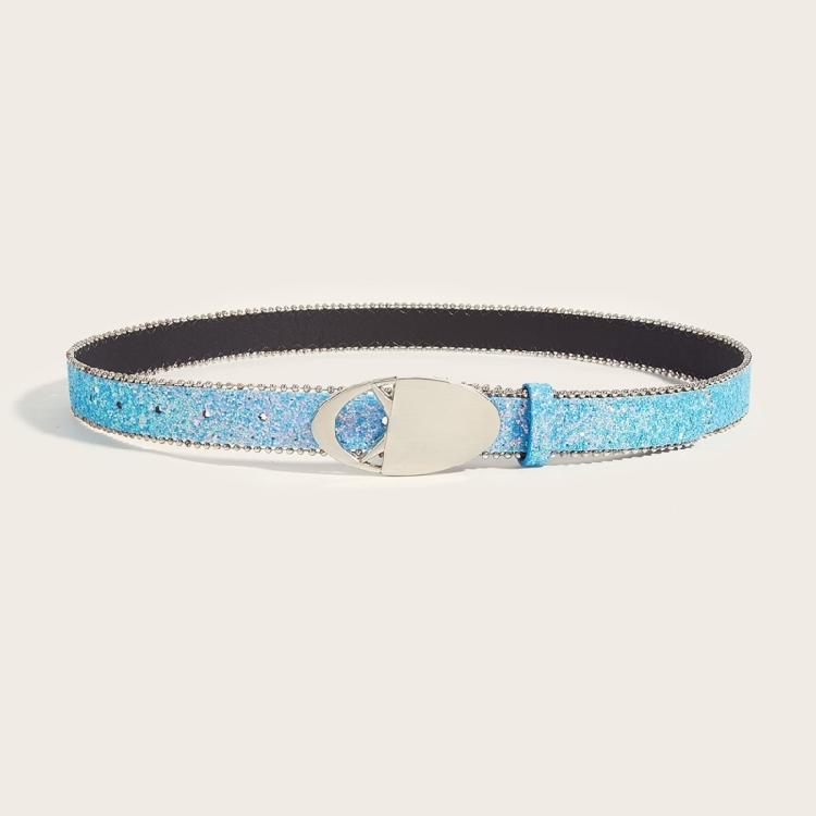 Girl Glittered Waist Belt Street Dance Jeans Belt Decorative Round Buckle