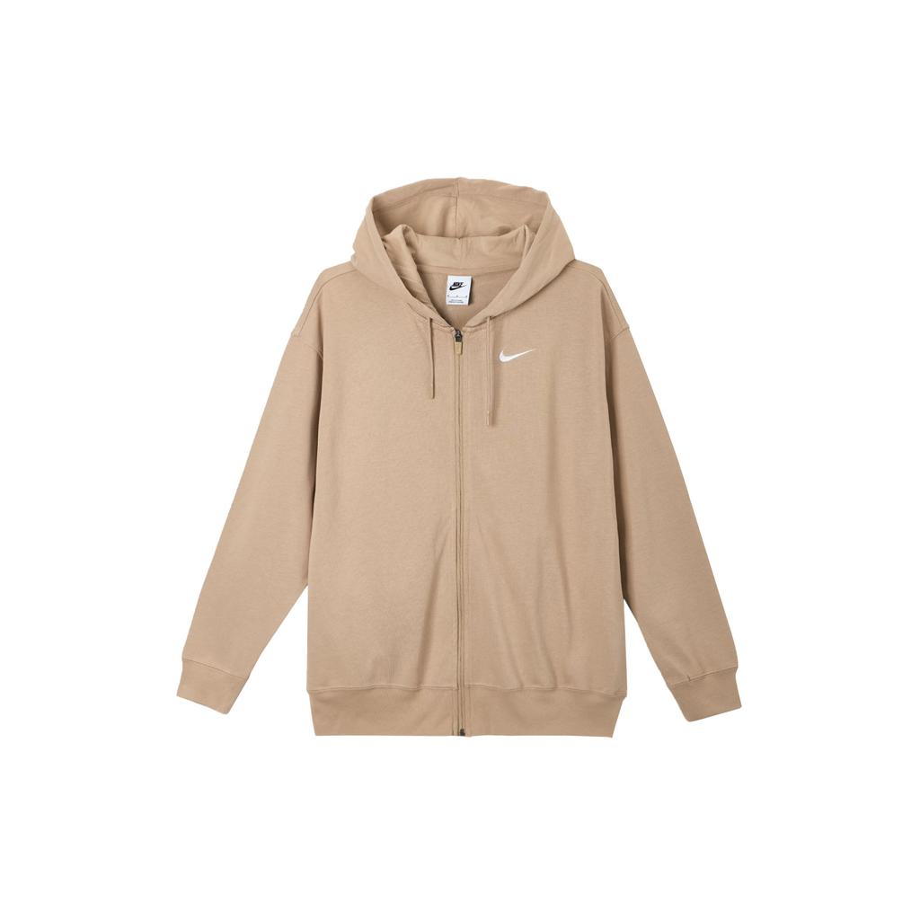 Nike Logo Print Solid Color Zip-Up Hoodie Women hoodies Beige DM6416-200