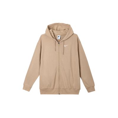 Logo Print Solid Color Zip-Up Hoodie Women Hoodies Beige DM6416-200
