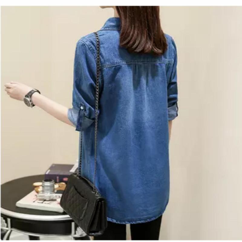Spring and Autumn Plus Size Denim Shirt Women's Long-sleeved Korean Version of The Mid-length Loose Thin Shirt All-match Casual Jacket