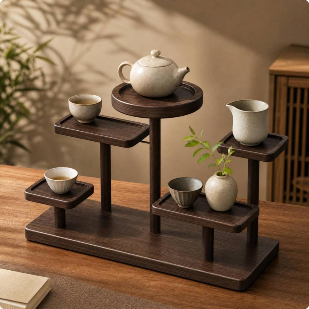 Teaware Display Stand MultiLevel Tiered Tabletop Rack Compact for Tea Lovers,