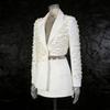 Fashion Sexy Wind Skirt Suit Women Lapel Pearl Decoration Short Top + Low Waist Slimming A-line