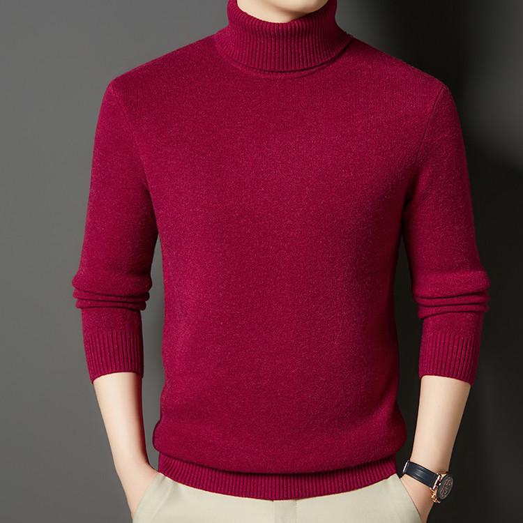 Men's Thick Wool High Neck Sweater - Autumn/Winter Solid Color Knitwear