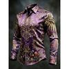 2026 New Men's Luxury Satin Shirt Geometric Color Block Printed Cuffs Long Sleeve Collar Button Shirt Wedding Men's Top