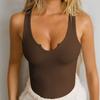 Women Vest High-Elastic Rib Knitted Fabric Soft Breathable Sweat-Absorbent Tank Tops Slim Fit Deep U-Neck Wide Straps Sport Camisole