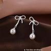 2024 Light Luxury Bow Pearl Stud Earrings: 925 Sterling Silver, Women's Niche Ear Jewelry