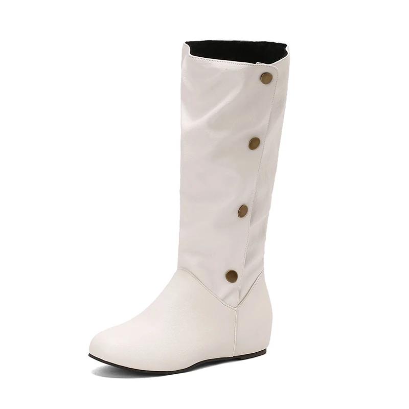 Women Boots 2025 Winter New Fashion Casual Mid Calf Boots Round Toe Buckle Plus Size 34-50 Lady Shoes Rivet Metal Decoration