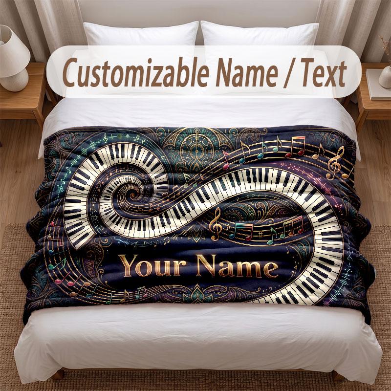 Music Theme Soft Blanket Personalized Custom Name Text Print Warm Blanket Home Sofa Bedroom Decor