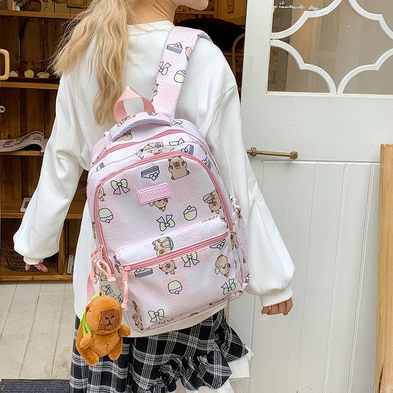 Cartoon Printed Capibala Backpack Cute Capybara Large-capacity Lightweight Burden-reduction Student Schoolbag Storage Bag
