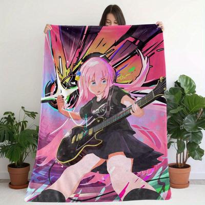 Anime Rock Girl Pattern Flannel Printed Blanket Suitable for All Seasons Suitable for Living Room Office Sofa and Travel