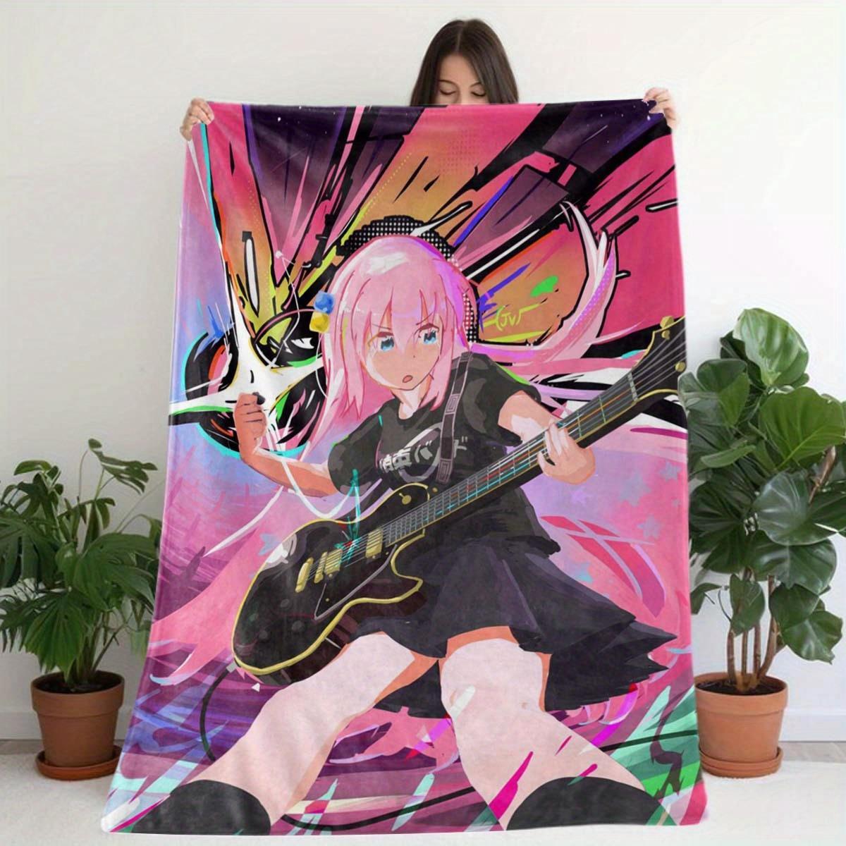 

Anime rock girl pattern Flannel printed blanket suitable for all seasons suitable for living room office sofa and travel 75x100cm (30x40inch)