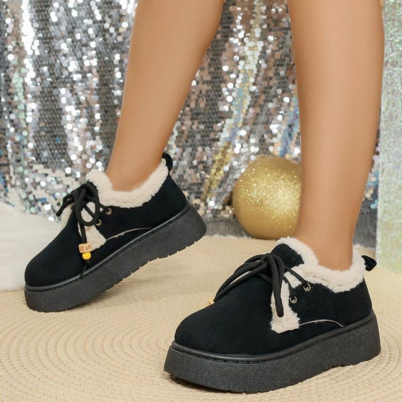 Fashion Lace-up Cotton Shoes Women 2025 Winter New Versatile Outside Wear Ankle Boots Padded Thickened Warm Casual Suede Snow Botas