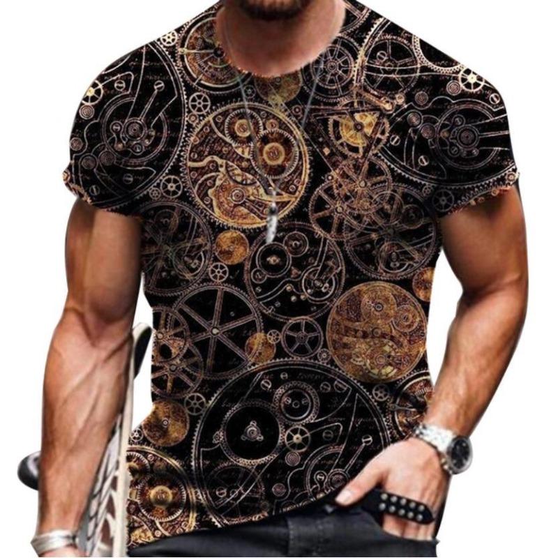 Sommermode Retro Bedrucktes Herren Bequemes Lockeres Tägliches Rundhals Kurzarm T-Shirt