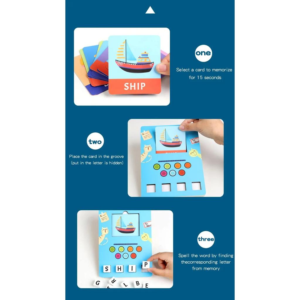 Wooden Building Block Puzzle Alphabet Spelling Educational Toy Letter Recognition Logical Thinking Learning Playset for Kids