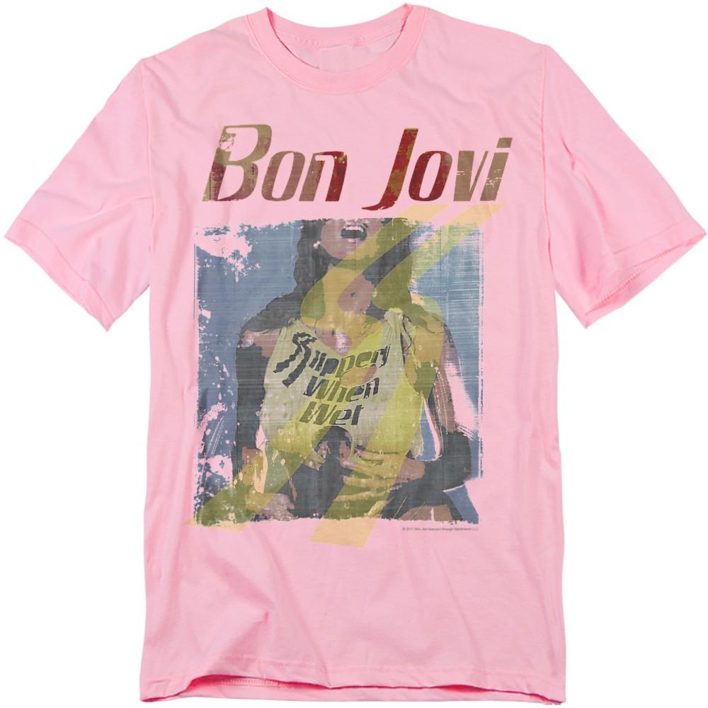 Футболка Bon Jovi Slippery When Wet для девушек S-3XL Розовая XL