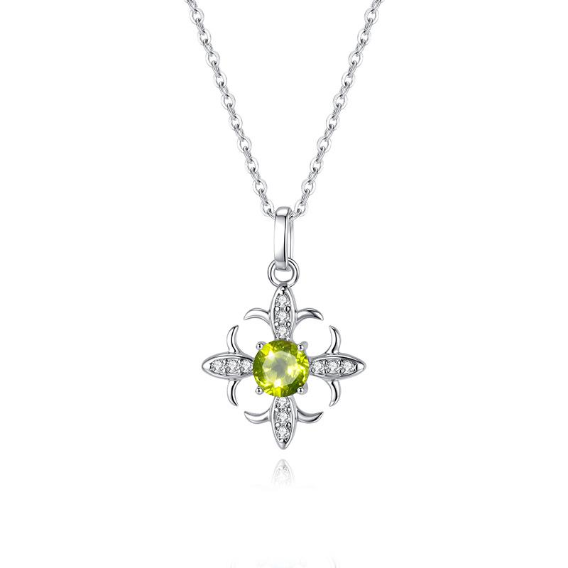 S925 pure silver necklace women's olivine crystal stone diamond pendant light luxury niche design moon star lock bone chain fashion jewelry gift