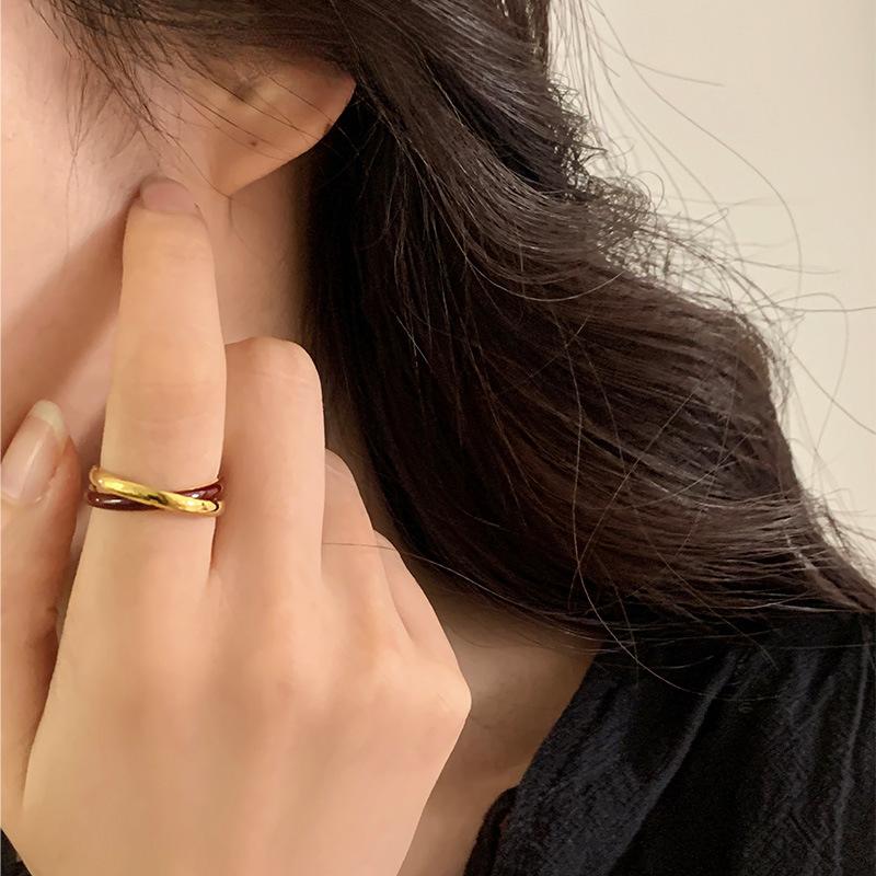 Vintage Ankara Red Drip Glaze Ring Women's Niche Light Luxury High-end Ring Titanium Steel Does Not Fade Stacked Accessories