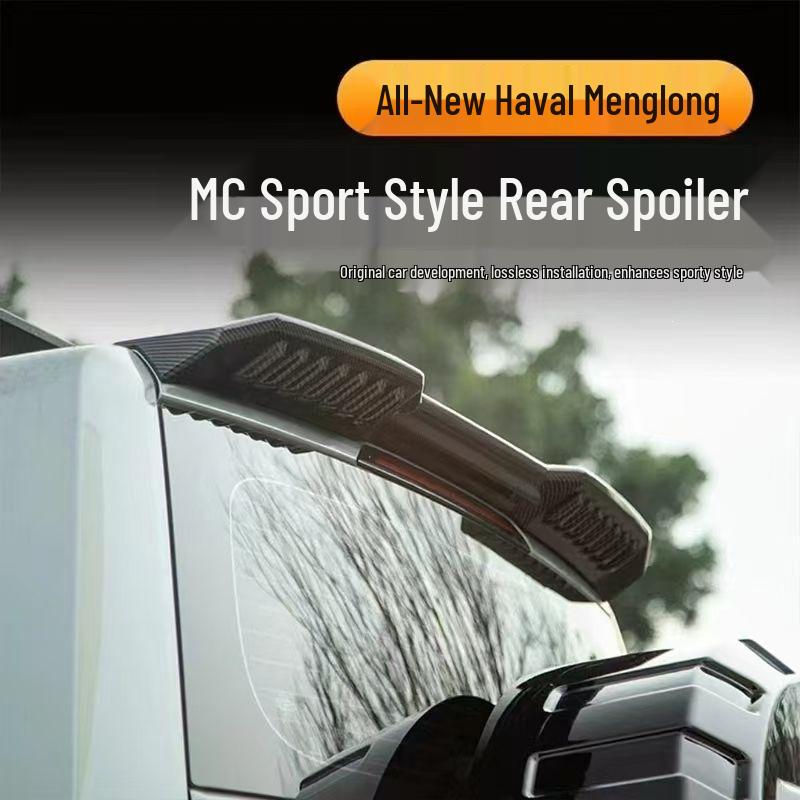 Haval Menglong MC Sport Rear Spoiler Wing, Compatible with 24/26 Models, Glossy Black Carbon Fiber with Stainless Steel.