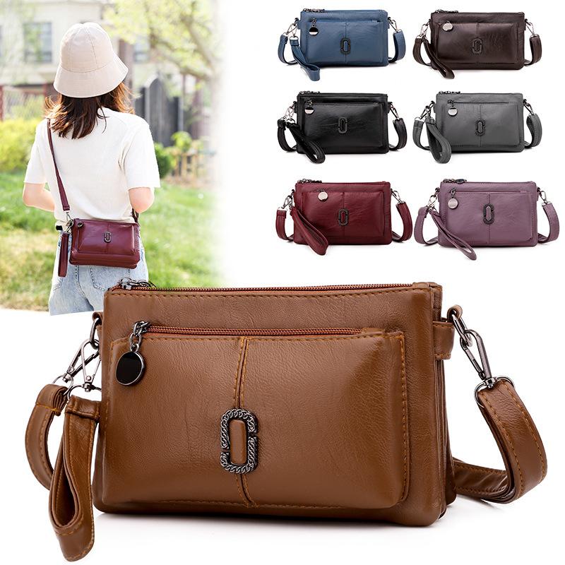 Large-capacity Single-shoulder Bag Versatile for Women Soft Leather Small Square Bag Lightweight Multi-layer Crossbody Bag