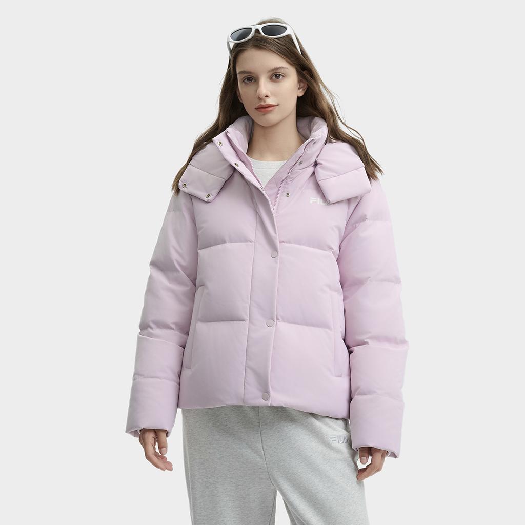 Fila Solid Color Simple Warm Versatile Casual Hooded Puffer Jacket Women Outerwear Dark-Pink F51W449902FPK