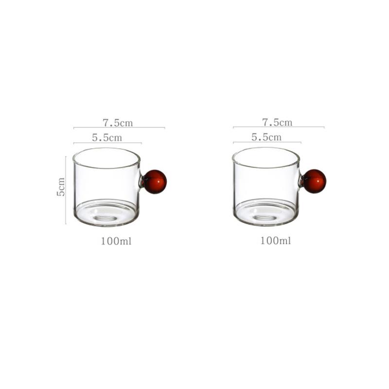 2/1PC 100ml Glass Cup Espresso Cups Home Glass Ball Handle Mini Coffee Latte Cup Tea Water Mug Steak Juice Bucket Table Decor