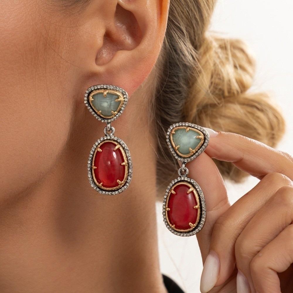 Irregular Resin Drop Earrings Layered Gem Drop Earrings Statement Earrings Holiday Occasion