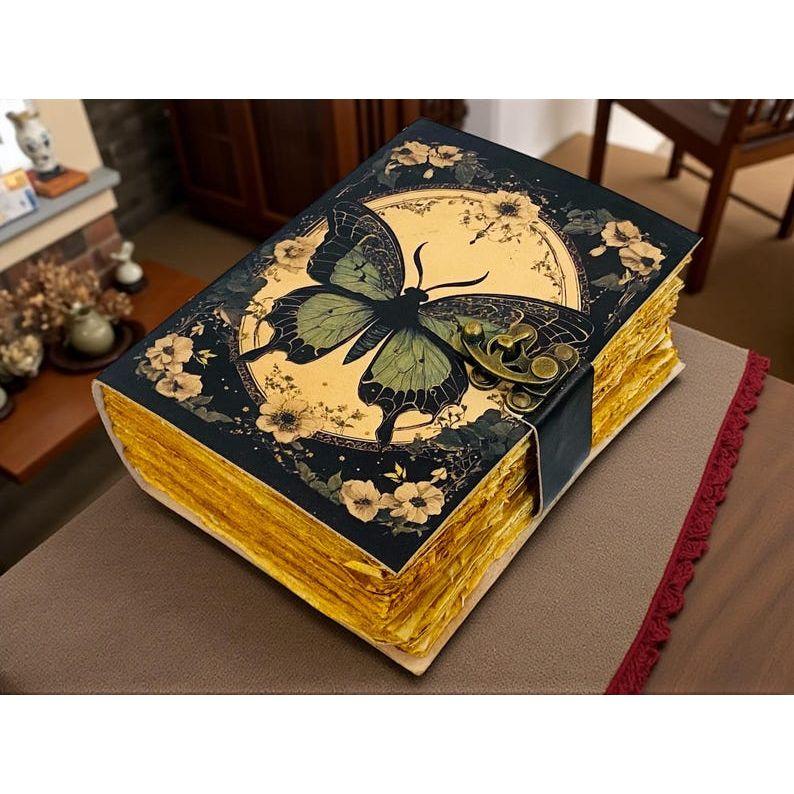 Butterfly Leather Grimoire Journal – Witchy blank Spell Book with journal for her