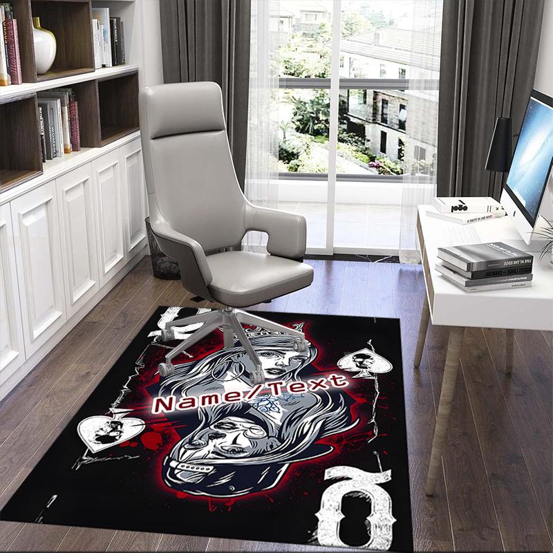 1PC Custom Name Queen Hearts Art Theme Floor Mat Ideal for Living Room, Game Rooms, Office, Bedroom,Floor Mat Playful Design