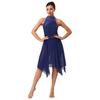Premium Lyrical Dance Costume for Women S-XXL Halter Rhinestone Dress with Mesh Ruffled Skirt for Competition & Classes